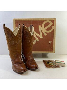 Acme Womens Brown Leather Western Cowboy Boots Vintage With Box Size 6